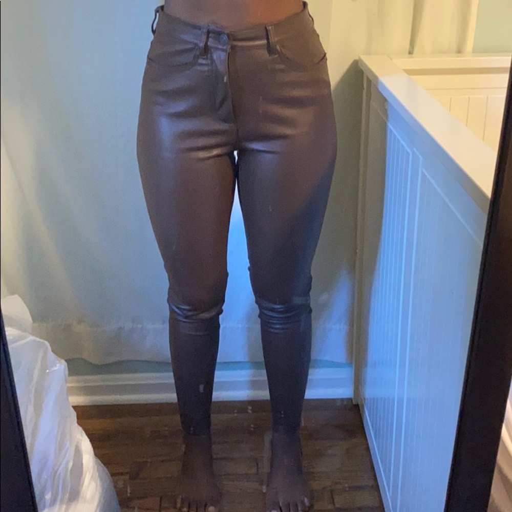 Brown leather vegan leather skinny pants